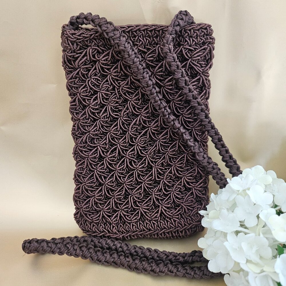 Brown Woven Crossbody Phone Bag Boho Crochet Mini Bag NWOT